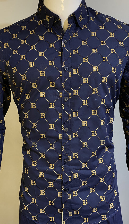 Golden Luxe: Full-Sleeve Printed Shirt For Men