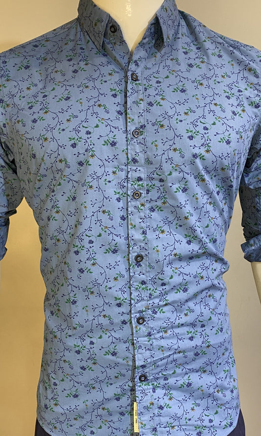 Sky Bloom Full-Sleeve Floral Printed Shirt For Men