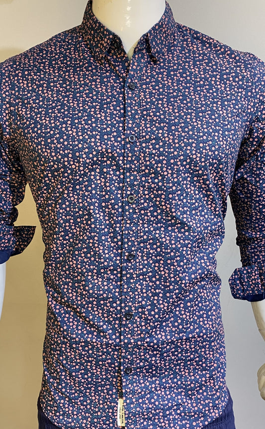 Blush Dots Full-Sleeve Printed Shirt For Men