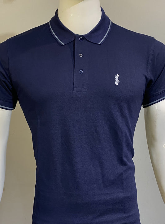 Classic Navy Blue Half-Sleeve Polo T-Shirt For Men