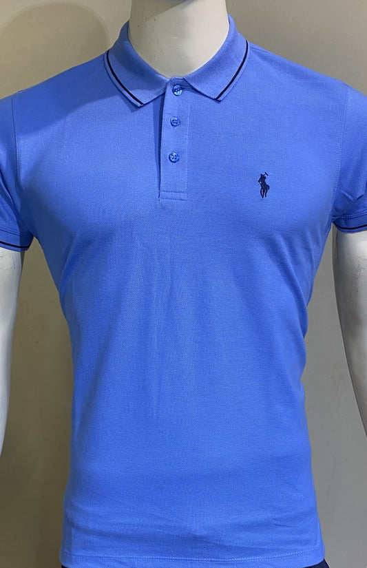 Classic Sky Blue Half-Sleeve Polo T-Shirt For Men