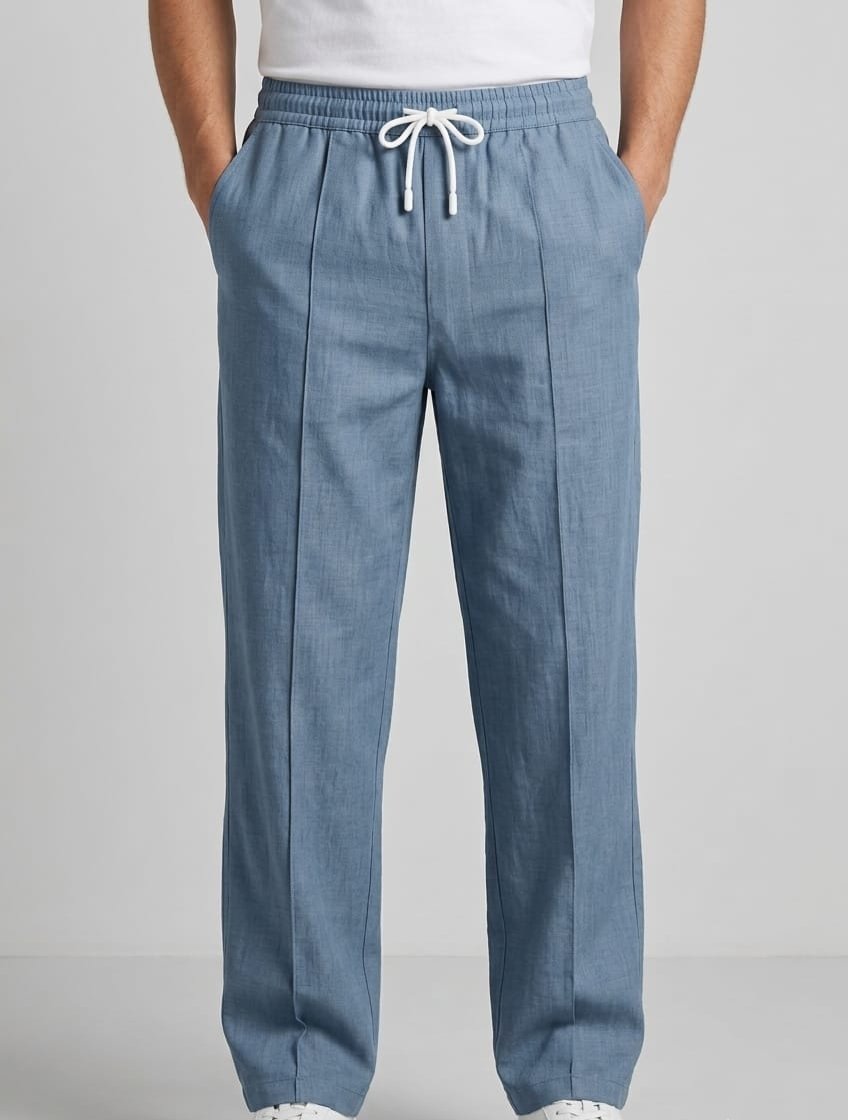 Steel Blue Oxford Linen Trouser - Image 2