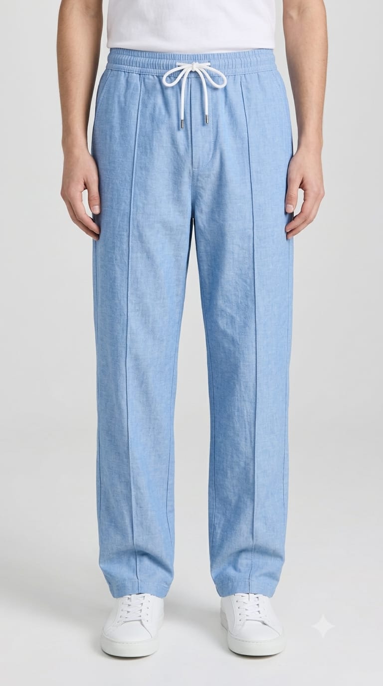 Men's Sky Blue Baggy Fit Trouser Drawstring Cotton Pants
