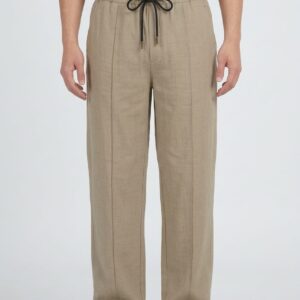 Men's Beige Baggy Fit Trousers  Drawstring Cotton Pants