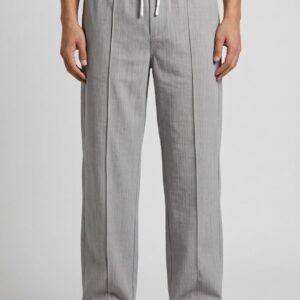 Grey Baggy Fit Trousers  Drawstring Cotton Pants