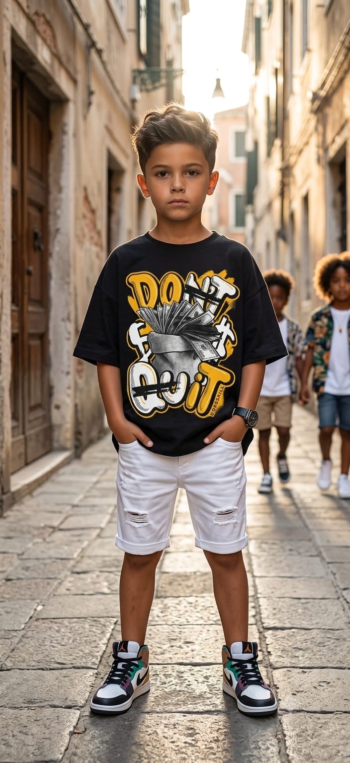 Kids Black "Don't Quit" Graphic Print T-Shirt