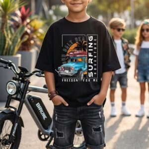 Kids Black "Surfing Adventure" Graphic T-Shirt
