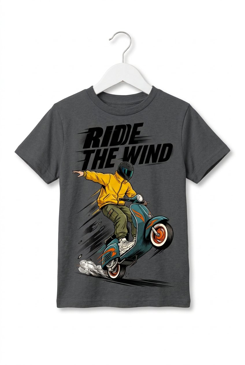 Ride the Wind" Scooter Rider Graphic Kids T-Shirt