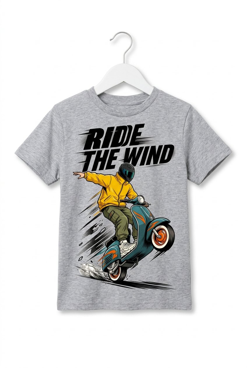 Ride the Wind" Scooter Rider Graphic Kids T-Shirt