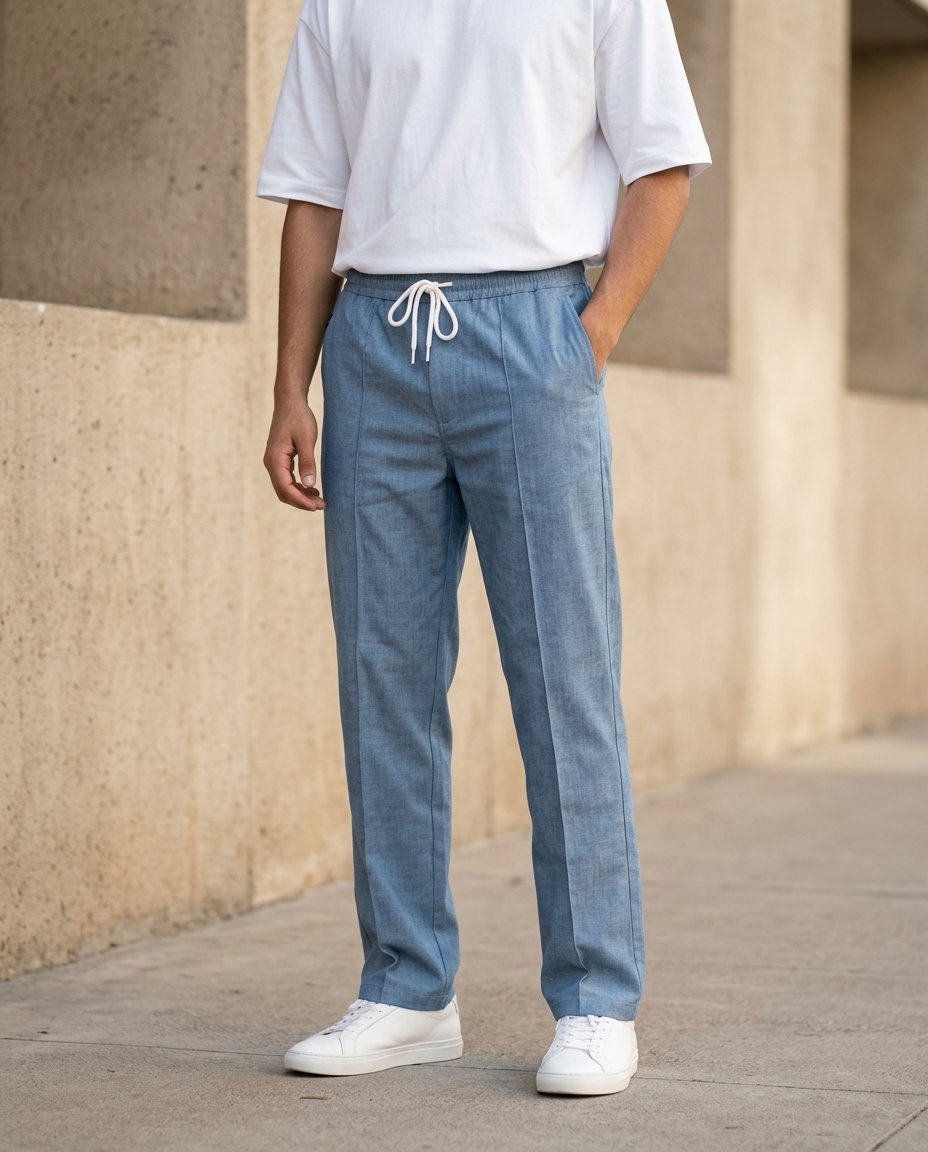 Steel Blue Oxford Linen Trouser
