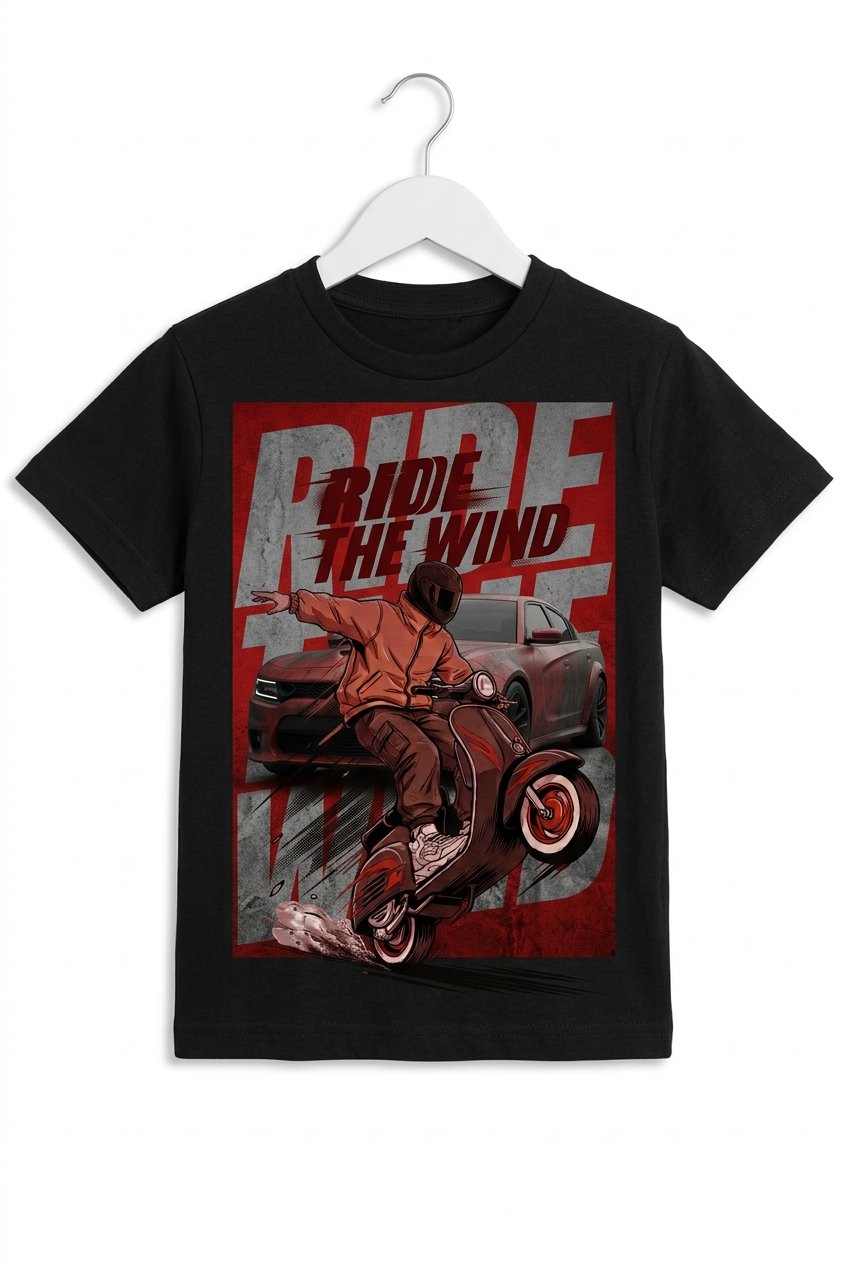Ride the Wind" Scooter Rider Graphic Kids T-Shirt