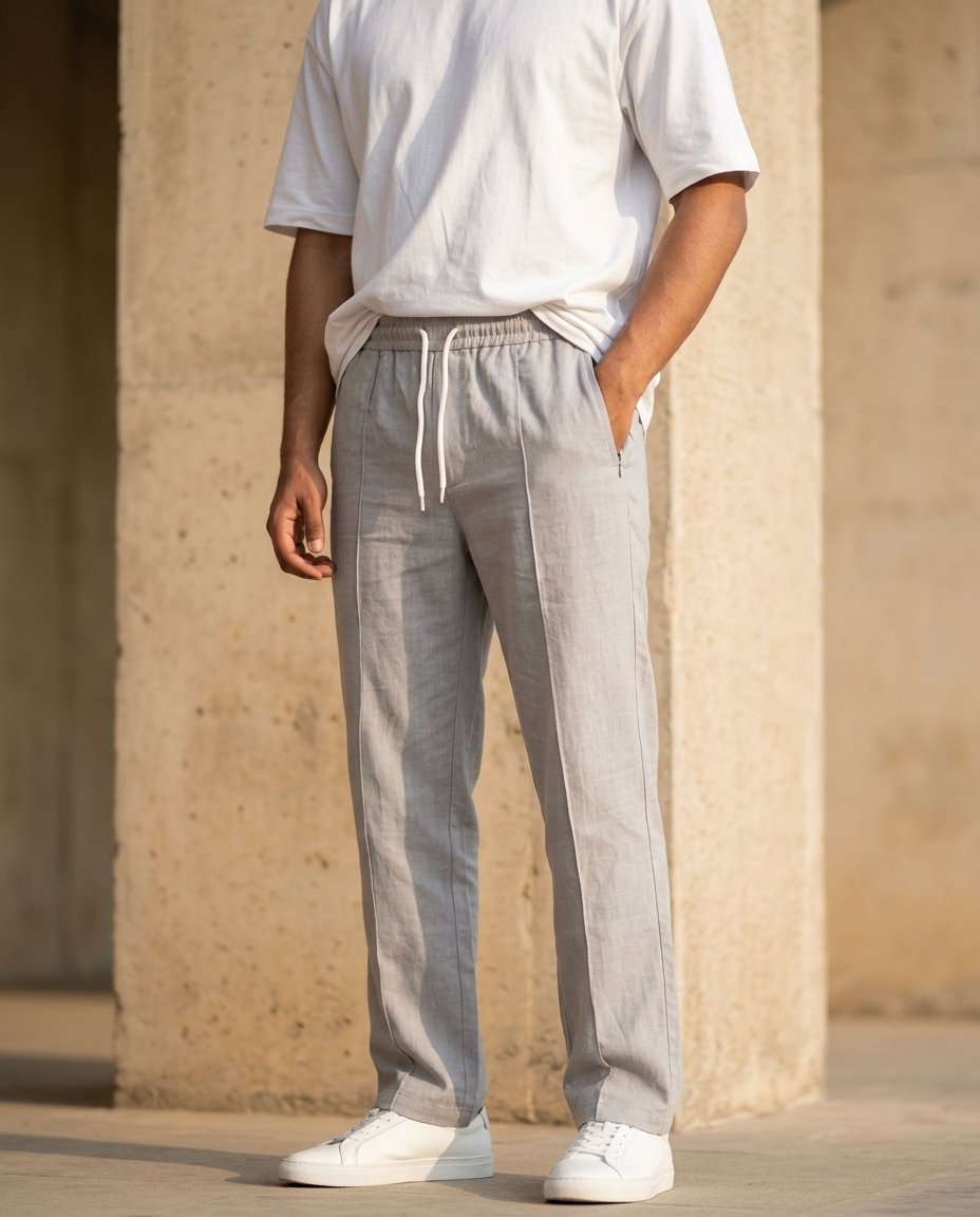 Men's Grey Oxford Linen Trouser
