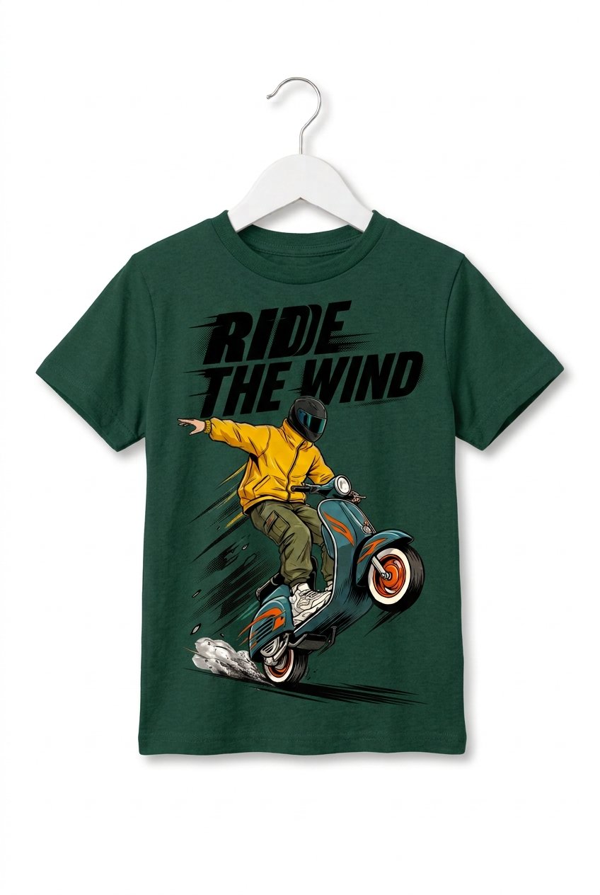 Ride the Wind" Scooter Rider Graphic Kids T-Shirt