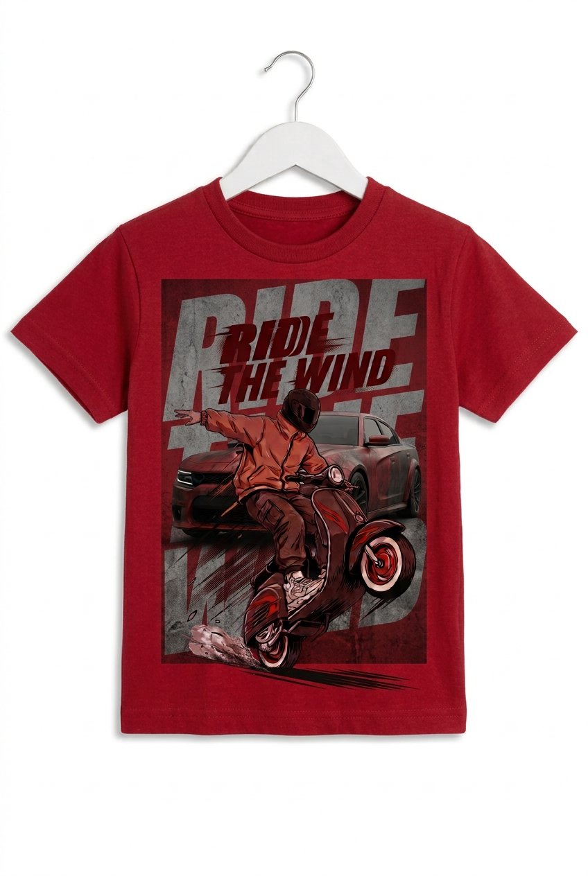 Ride the Wind" Scooter Rider Graphic Kids T-Shirt