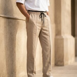 Beige Oxford Linen Trouser