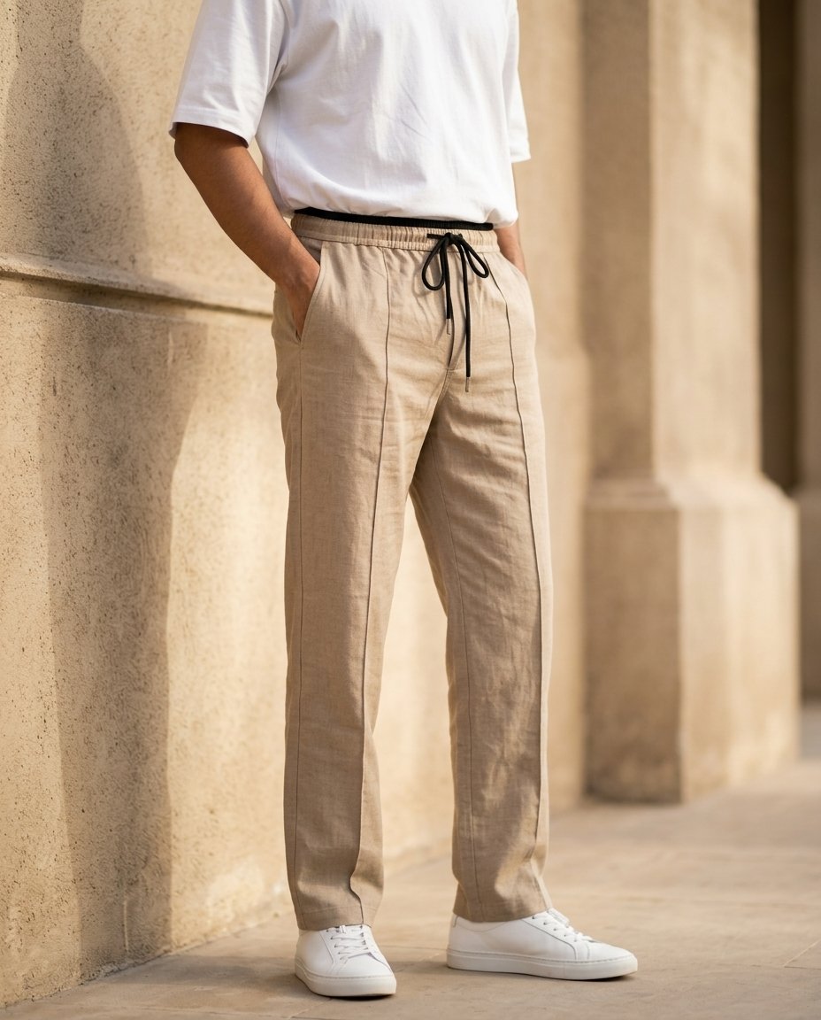 Beige Oxford Linen Trouser